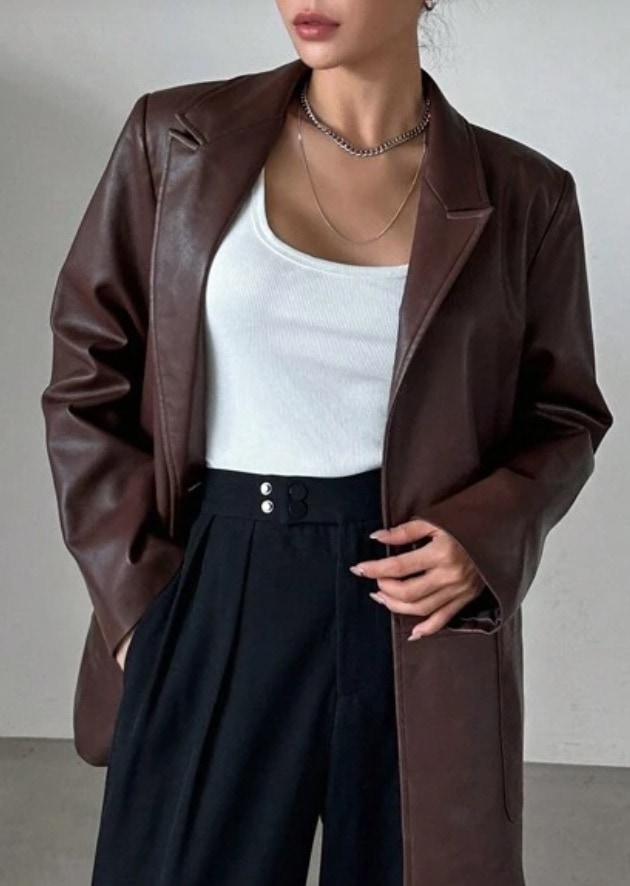 Kerina Wang - DAZY Lapel Neck PU Coat
